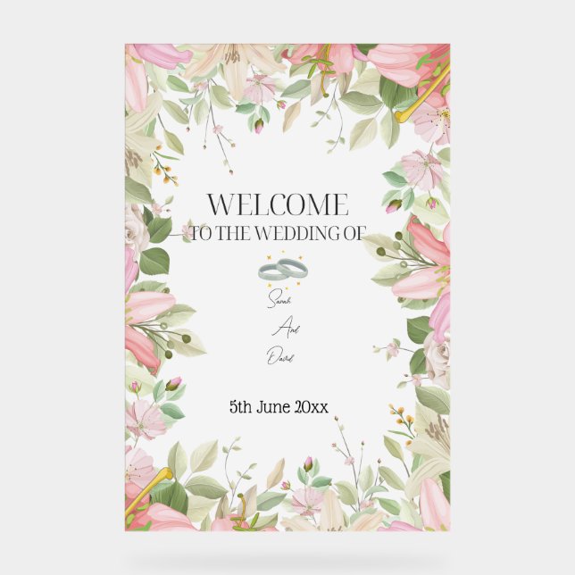 Modern Elegant Wedding  Welcome  Acrylic Sign (Front)