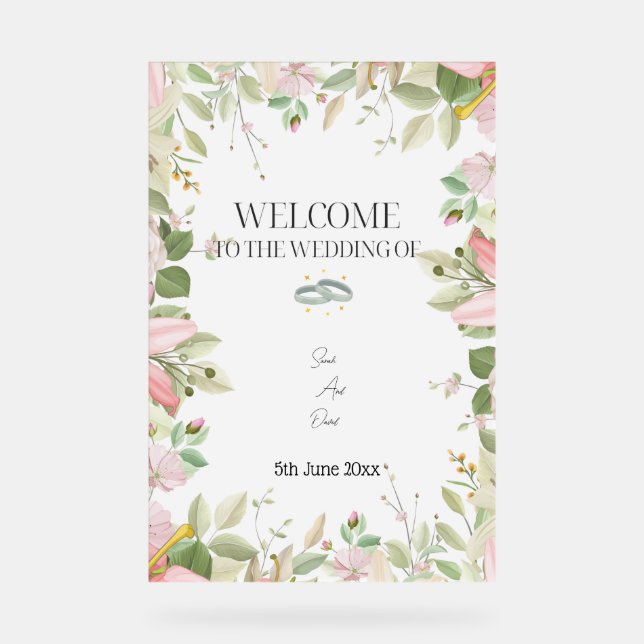Modern Elegant Wedding  Welcome  Acrylic Sign (Front)