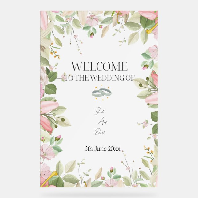 Modern Elegant Wedding  Welcome  Acrylic Sign (Front)