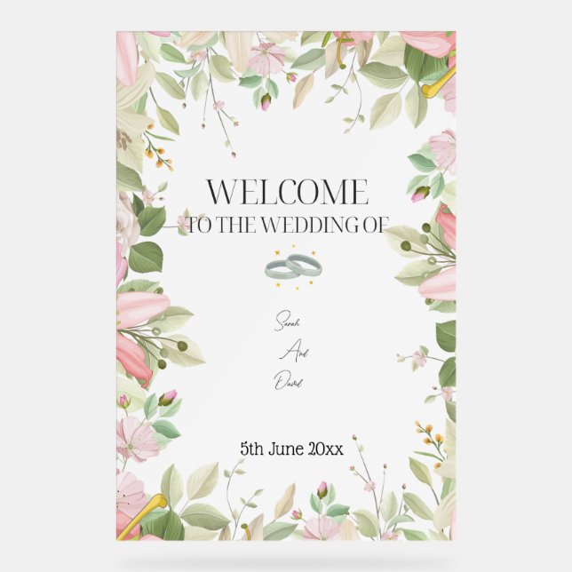 Modern Elegant Wedding  Welcome  Acrylic Sign (Front)