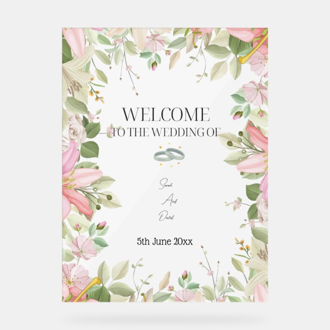 Modern Elegant Wedding  Welcome  Acrylic Sign (Front)