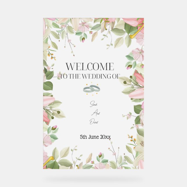 Modern Elegant Wedding  Welcome  Acrylic Sign (Front)