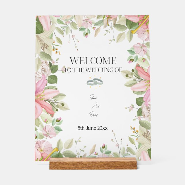 Modern Elegant Wedding  Welcome  Acrylic Sign (Front)