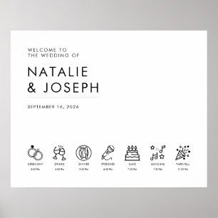 Modern Elegant Wedding Welcome Sign with Timeline