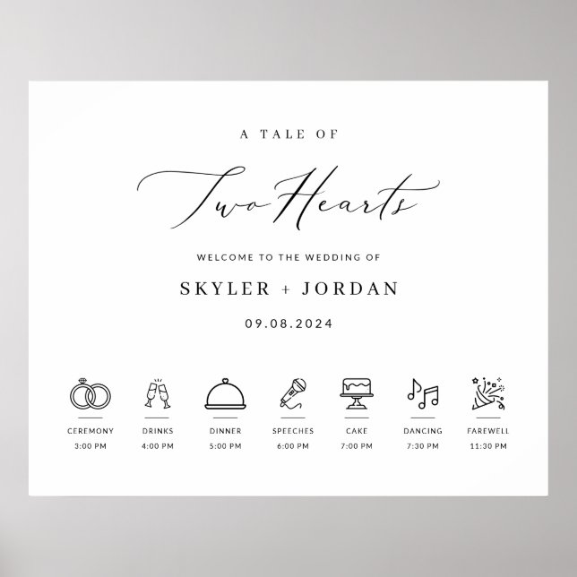 Modern Elegant Wedding Welcome Sign with Timeline (Front)