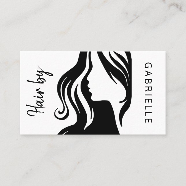 Modern elegant white and black and hair stylist business card (Front)