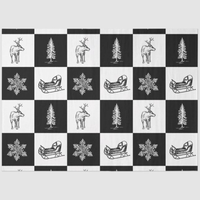 Modern Elegant White and Black Festive Christmas Tissue Paper (Front)