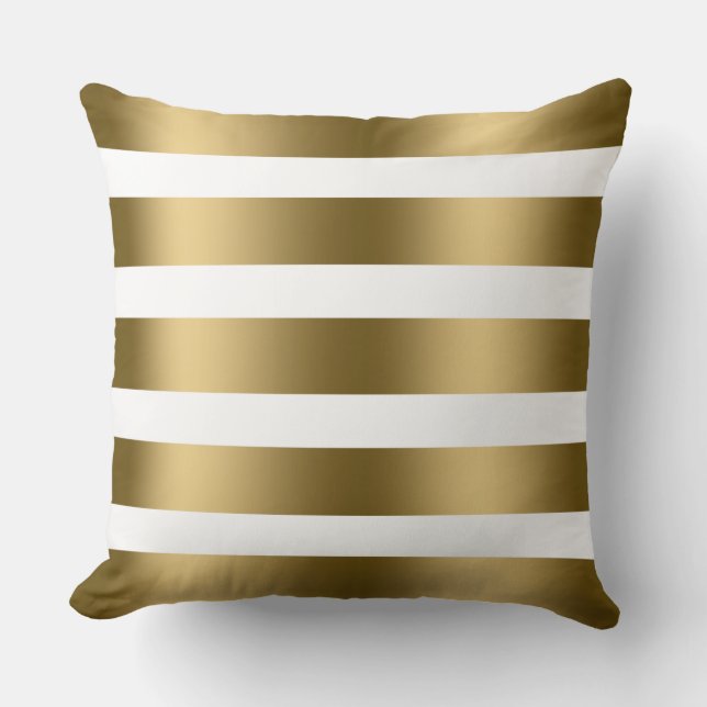 Modern Elegant White And Gold Stripes Cushion (Front)