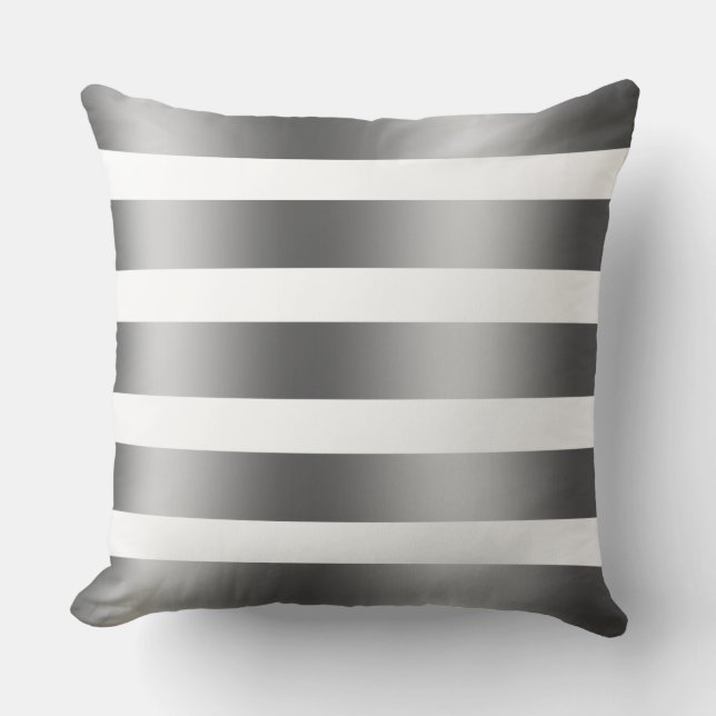 Modern Elegant White And Silver Grey Stripes Cushion (Front)