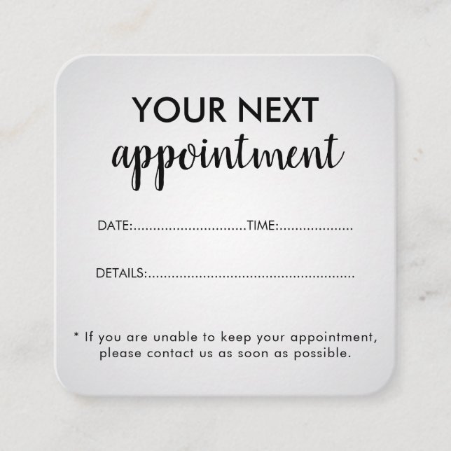 Modern Elegant White Beauty Salon Appointment Card (Front)