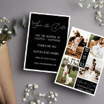 Modern Elegant White Black  Four Photo Wedding Save The Date<br><div class="desc">This modern and elegant photo wedding save the date is perfect for the classy couple. It features four pictures of the lovely couple with black text boxes and a thick white frame. It simple, unique, contemporary, and stylish; the perfect design to send to friends and family. ***IMPORTANT DESIGN NOTE: For...</div>