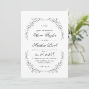 Modern & Elegant White Black French Floral Wedding Invitation