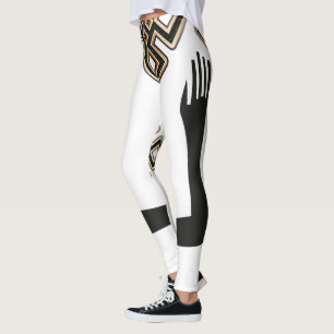Modern Elegant White Black Gold Artsy Leggings