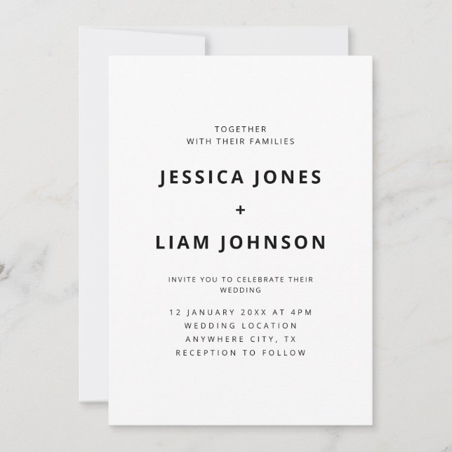 Modern Elegant White & Black Minimalist Wedding Invitation (Front)