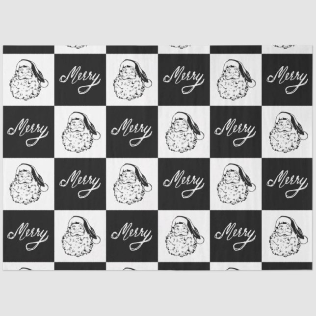 Modern Elegant White Black Santa Merry Christmas Tissue Paper (Front)