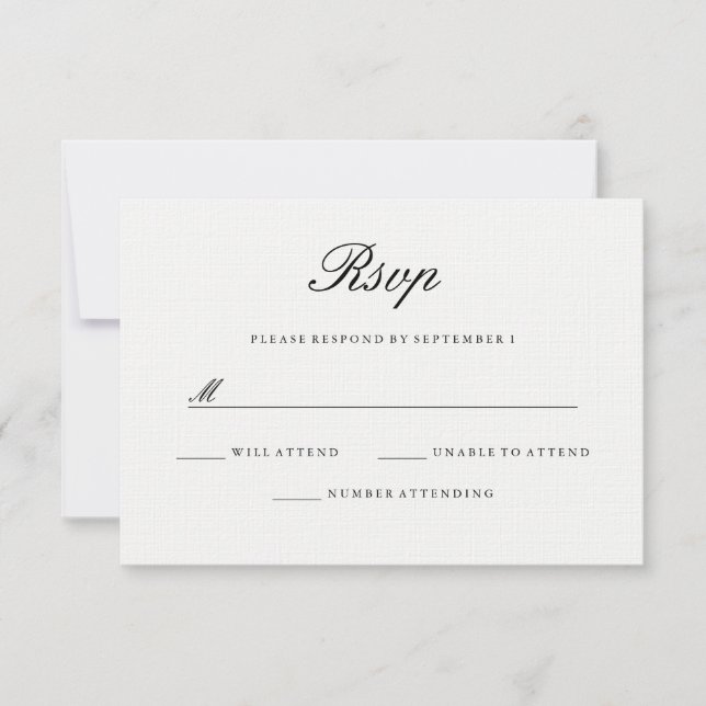 Modern Elegant White Black Wedding RSVP (Front)