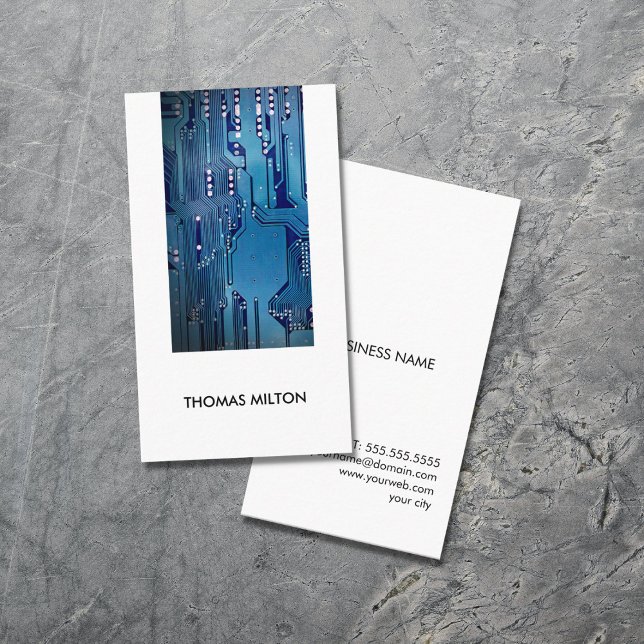 Modern Elegant White Blue Circuit Computer Repair Business Card (Creator Uploaded)
