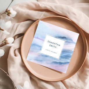 Modern Elegant White Blue Watercolor Abstract  Square Business Card