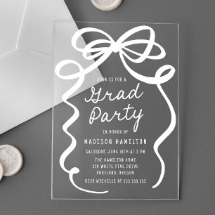 Modern Elegant White Bow Graduation Party Acrylic Invitations