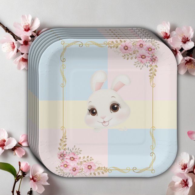 Modern Elegant White Bunny Baby Shower Paper Plate (Creator Uploaded)