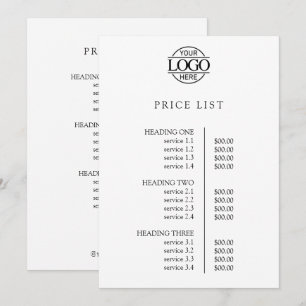Modern Elegant White Business Logo Menu Price List