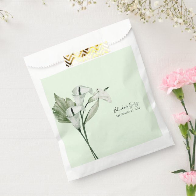 Modern Elegant White Calla Lilies Wedding Favour Bags (Sealed)