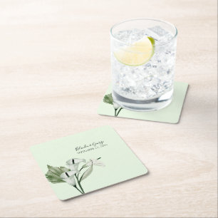 Modern Elegant White Calla Lilies Wedding Square Paper Coaster