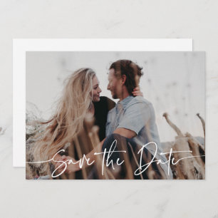 Modern Elegant White Calligraphy Overlay Wedding Save The Date