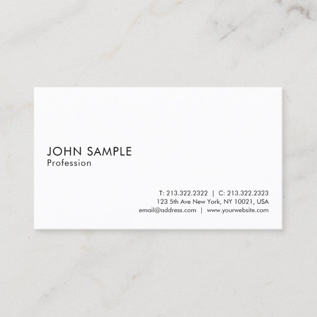 Modern Elegant White Clean Plain Professional Business Card (Front)