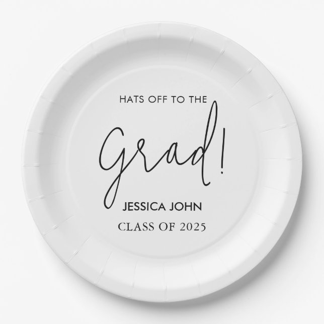 Modern Elegant White Congratulations Graduation  Paper Plate (Front)