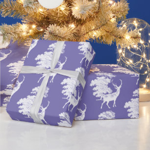 Modern Elegant White Deer Woodland Periwinkle Wrapping Paper