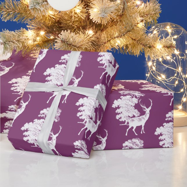 Modern Elegant White Deer Woodland Purple Wrapping Paper (Holidays)