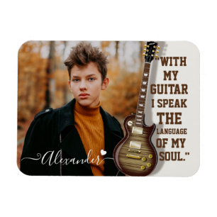 Modern Elegant White Electric Guitar Photo & Name Magnet