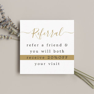 Modern Elegant White Faux Gold Beauty Referral Card