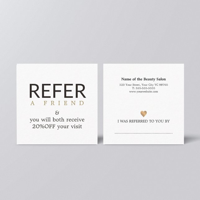 Modern Elegant White Faux Gold Beauty Referral Card (Creator Uploaded)