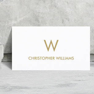 Modern Elegant White Faux Gold Monogram Attorney Business Card