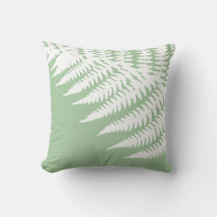 Modern Elegant White Fern Light Sage Green Cushion