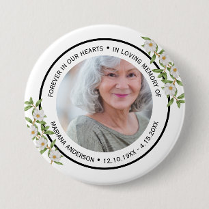 Modern Elegant White Floral Forever in our Hearts 7.5 Cm Round Badge