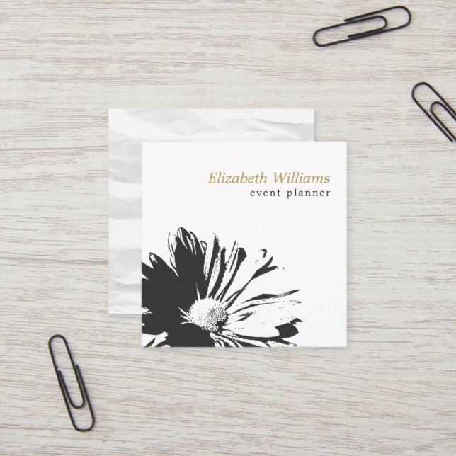 Modern Elegant White Floral Pattern Florist Square Business Card (Front/Back In Situ)