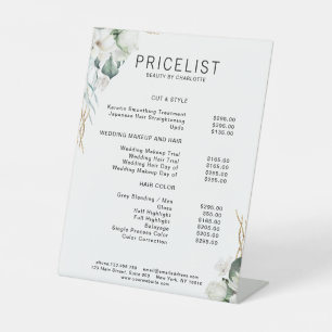 Modern,  elegant white flowers , price list pedestal sign