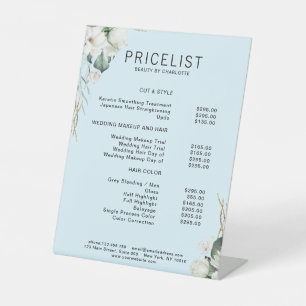 Modern,  elegant white flowers , price list pedestal sign