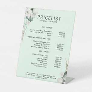 Modern,  elegant white flowers , price list pedestal sign