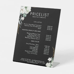 Modern,  elegant white flowers , price list pedestal sign