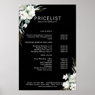 Modern, elegant white flowers , price list poster