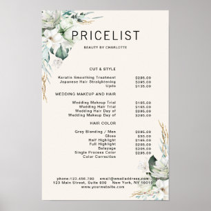 Modern,  elegant white flowers , price list poster