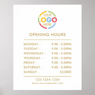 Modern Elegant White Gold Business Opening Hours Poster