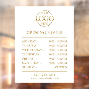 Modern Elegant White Gold   Business Opening Hours Window Cling