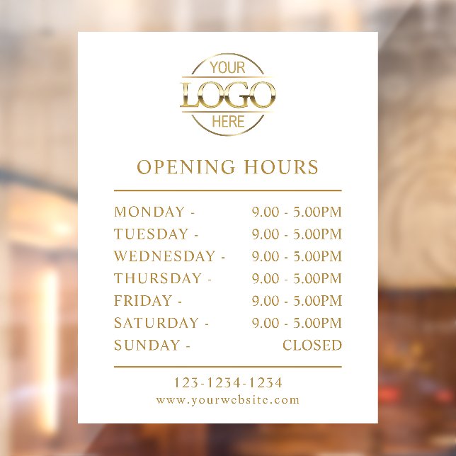 Modern Elegant White Gold | Business Opening Hours Window Cling (Sheet 2)