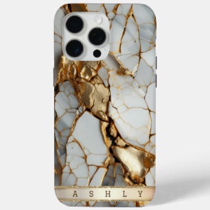 Modern Elegant White Gold Marble iPhone 15 Pro Max Case
