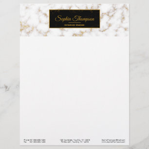 Modern Elegant White Gold Marble Name - Letterhead